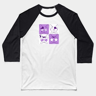 Frenchies with Glasses Purple Baseball T-Shirt